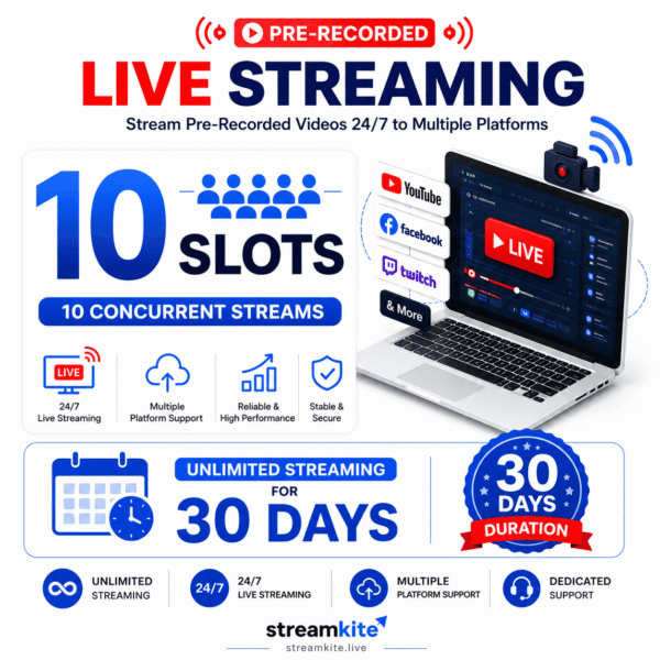 10-slots-30-days 10 Concurrent Streaming Slots (Monthly) - Video Streaming Service