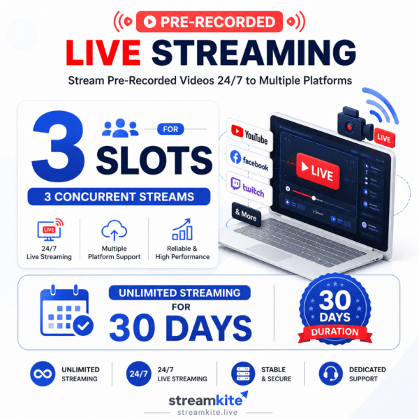 3-slots-30-days 3 Concurrent Streaming Slots (Monthly) - Video Streaming Service